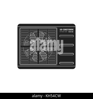 vector black monochrome solid design air conditioning device outdoor unit illustration isolated on white background Stock Vector