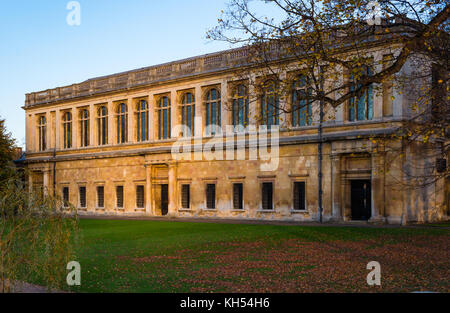 Scenic view of the Wren Library at sunset, Trinity College, Cambridge University; Cambridgeshire, UK. Stock Photo