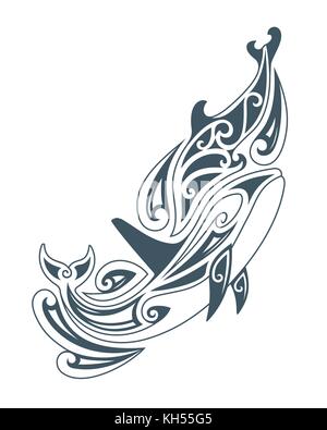 Vector illustration of dolphins, in tribal drawing style Stock Vector