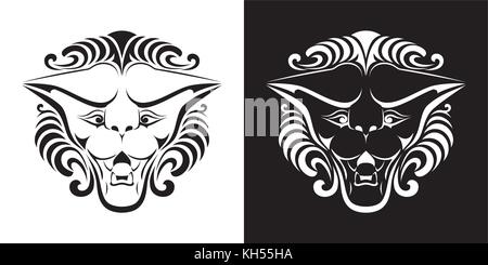 Lion head. Black and white vector illustration. Stock Vector