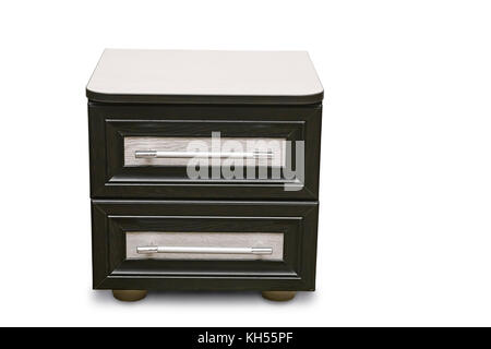 Small bedside table with two drawers. Presented on a white background. Stock Photo