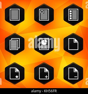 Paper. Hexagonal icons set on abstract orange background. Vector illustration in eps10 Stock Vector