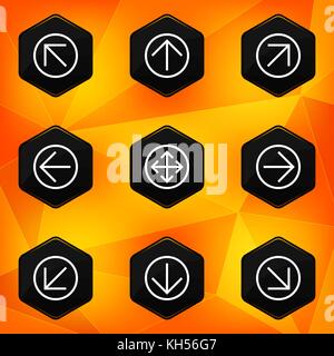Arrow. Hexagonal icons set on abstract orange background. Vector illustration in eps10 Stock Vector