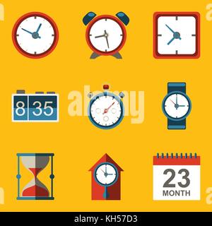 Flat icon set. Time. Clock. Vector illustration in eps10 Stock Vector