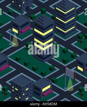 Seamless background night city. Isometric. Vector illustration in eps10 Stock Vector