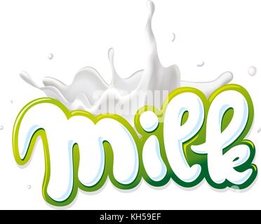 milk logo hand written with milk splash - vector illustration Stock Vector