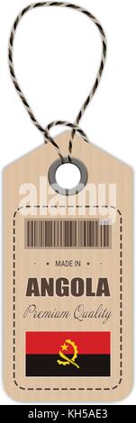 Hang Tag Made In Angola With Flag Icon Isolated On A White Background. Vector Illustration. Stock Vector