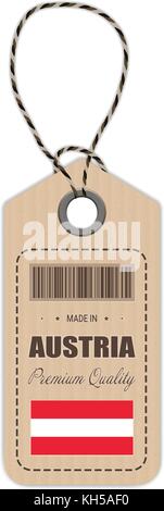 Hang Tag Made In Austria With Flag Icon Isolated On A White Background. Vector Illustration. Stock Vector