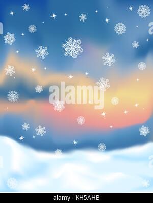 Winter landscape sunset. Vector illustration with separate layers Stock ...