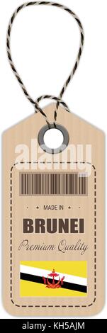 Hang Tag Made In Brunei With Flag Icon Isolated On A White Background. Vector Illustration. Stock Vector