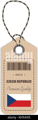 Hang Tag Made In Czech Republic With Flag Icon Isolated On A White Background. Vector Illustration. Stock Vector