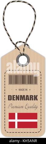 Hang Tag Made In Denmark With Flag Icon Isolated On A White Background. Vector Illustration. Stock Vector