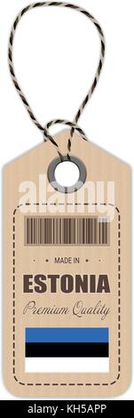 Hang Tag Made In Estonia With Flag Icon Isolated On A White Background. Vector Illustration. Stock Vector