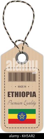 Hang Tag Made In Ethiopia With Flag Icon Isolated On A White Background. Vector Illustration. Stock Vector