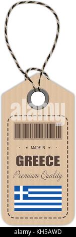 Hang Tag Made In Greece With Flag Icon Isolated On A White Background. Vector Illustration. Stock Vector