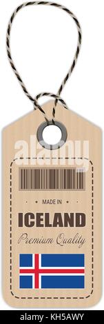 Hang Tag Made In Iceland With Flag Icon Isolated On A White Background. Vector Illustration. Stock Vector