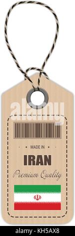 Hang Tag Made In Iran With Flag Icon Isolated On A White Background. Vector Illustration. Stock Vector