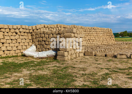 brick made of clay and straw. Stock Photo
