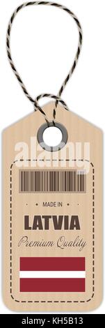 Hang Tag Made In Latvia With Flag Icon Isolated On A White Background. Vector Illustration. Stock Vector