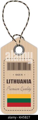 Hang Tag Made In Lithuania With Flag Icon Isolated On A White Background. Vector Illustration. Stock Vector