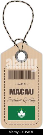 Hang Tag Made In Macau With Flag Icon Isolated On A White Background. Vector Illustration. Stock Vector