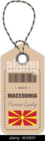 Hang Tag Made In Macedonia With Flag Icon Isolated On A White Background. Vector Illustration. Stock Vector