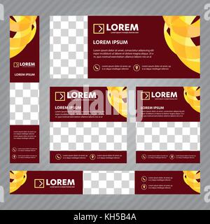 Set of Web banners in standard sizes. Vector Abstract design With background and header, diagonal stripes and button. Stock Vector
