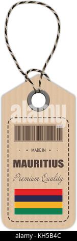 Hang Tag Made In Mauritius With Flag Icon Isolated On A White Background. Vector Illustration. Stock Vector