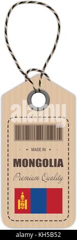 Hang Tag Made In Mongolia With Flag Icon Isolated On A White Background. Vector Illustration. Stock Vector