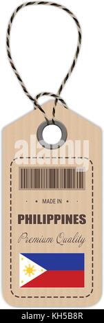 Hang Tag Made In Philippines With Flag Icon Isolated On A White Background. Vector Illustration. Stock Vector