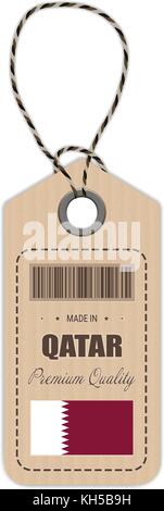 Hang Tag Made In Qatar With Flag Icon Isolated On A White Background. Vector Illustration. Stock Vector
