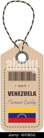 Hang Tag Made In Venezuela With Flag Icon Isolated On A White Background. Vector Illustration. Stock Vector