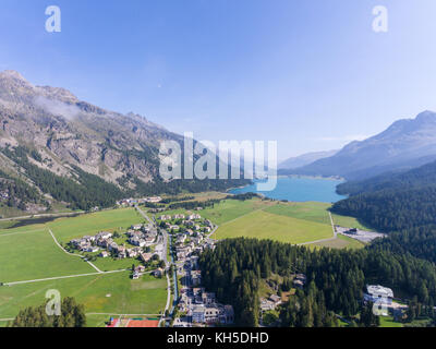 Alpine village in the Swiss Alps, Sils Maria near Sankt Moritz Stock Photo