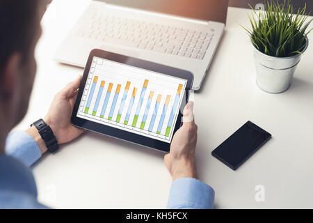 businessman looking on financial strategy plan in digital tablet Stock Photo