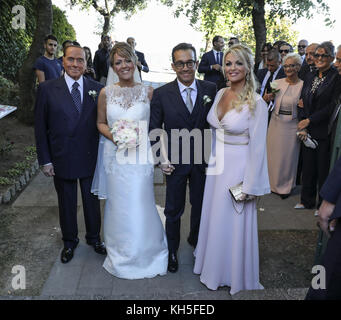 Silvio Berlusconi and his partner Francesca Pascale attend the wedding of her sister Marianna Pascale in Ravello  Featuring: Silvio Berlusconi, Francesca Pascale, Marianna Pascale, Carlo Pasquale Gargiulo Where: Ravello, Italy When: 13 Oct 2017 Credit: IPA/WENN.com  **Only available for publication in UK, USA, Germany, Austria, Switzerland** Stock Photo