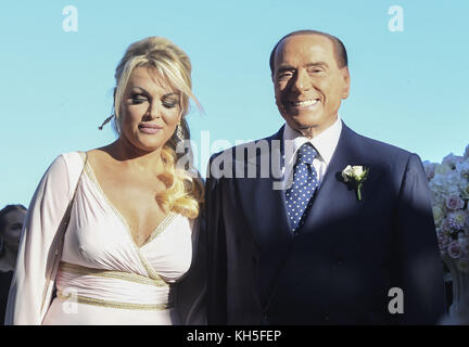 Silvio Berlusconi and his partner Francesca Pascale attend the wedding of her sister Marianna Pascale in Ravello  Featuring: Silvio Berlusconi, Francesca Pascale Where: Ravello, Italy When: 13 Oct 2017 Credit: IPA/WENN.com  **Only available for publication in UK, USA, Germany, Austria, Switzerland** Stock Photo