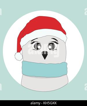 winter owl in a red Christmas cap Stock Vector