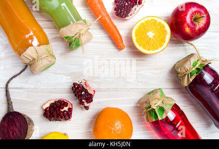 Colorful smoothies with ingredients on a table top view Stock Photo