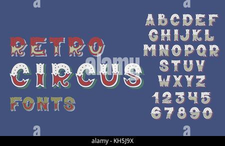 doodle retro circus fonts and numbers alphabet design  Stock Vector