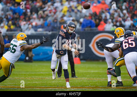 Chicago, Illinois, USA. 12th Nov, 2017. - Bears #10 Mitchell Trubisky in action during the NFL Game between the Green Bay Packers and Chicago Bears at Soldier Field in Chicago, IL. Photographer: Mike Wulf Credit: csm/Alamy Live News Stock Photo