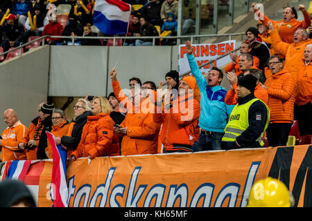 Bucharest, Romania. 14th Nov, 2017. November 14, 2017: Netherlands supporters during the Football Friendly game between Romania and Netherlands at National Arena Stadium, Bucharest, Romania ROU. Foto: Catalin Soare Credit: Cronos/Alamy Live News Stock Photo