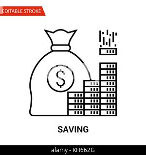 Saving Icon. Thin Line Vector Illustration - Adjust stroke weight - Expand to any Size - Easy Change Colour - Editable Stroke - Pixel Perfect Stock Vector