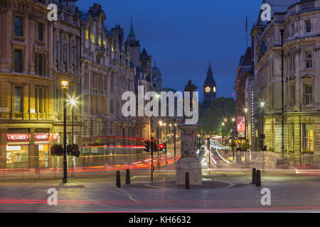 LONDON, GREAT BRITAIN - SEPTEMBER 18, 2017: The view from Trafalgar square at dusk. Stock Photo