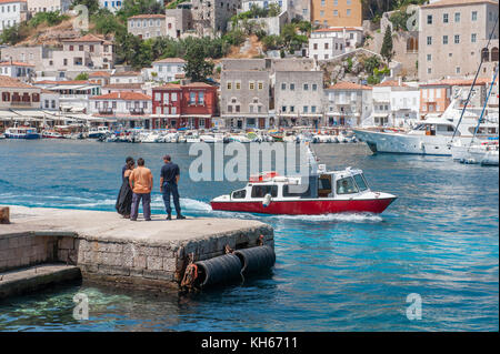 Hydra is a Greek island in the Aegean sea belonging to the Saronic islands.  Hydra is a destination popular with tourists but also with artists. Stock Photo