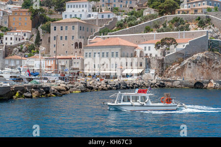Hydra is a Greek island in the Aegean sea belonging to the Saronic islands.  Hydra is a destination popular with tourists but also with artists. Stock Photo