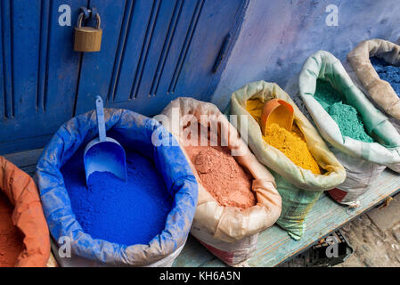 Diferent kinds of pigments in Chaouen, Morocco Stock Photo