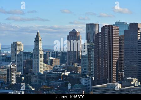 Views above Boston and Cambridge highlighting the magnificent fall foliage peak in the New England Area. Stock Photo