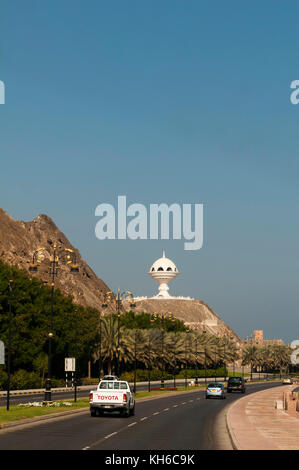 Observation tower in the shape of an Incense burner Incense burner the Riyam park, Muscat, Oman. Stock Photo
