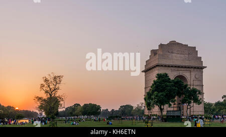 Sunset over the India Gate park, New Delhi, India Stock Photo