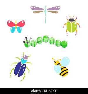 Cartoon insects colorful vector set on white. Stock Vector